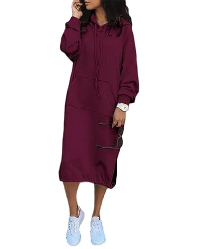 Agiyenna Damen Hoodie Kleid Lang Oversize Sweatshirt Einfarbige Hoodies mit Kapuze Freizeitkleider Sweatshirt Kleid mit Taschen Hoodie MaxiKleid von Agiyenna