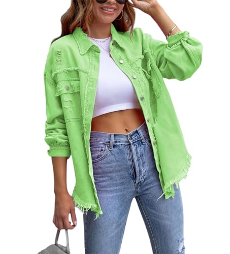 Agiyenna Damen Jeansjacke Vintage Langarm Zerrissene Übergangsjacke Button Down Jean Mantel Knopf Outwear Ripped Denim Jacken von Agiyenna