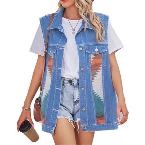 Agiyenna Damen Jeansweste Farbblock Ärmellose Jeansweste Lässige Lockere Jeansweste Passform Mittellange Jeansweste mit Knöpfen Oversize Sommer Vintage Jeansjacke Jeansweste im Boyfriend-Stil Agiyenna Damen Jeansweste Farbblock Ärmellose Jeansweste Lässige Lockere Jeansweste Passform Mittellange Jeansweste mit Knöpfen Oversize Sommer Vintage Jeansjacke Jeansweste im Boyfriend-Stil von Agiyenna