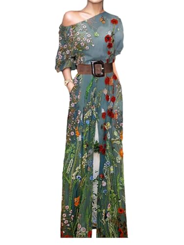 Agiyenna Damen Jumpsuit Elegant Overall mit Gürtel Sexy One-Shoulder Overalls Bequeme Bedruckter Freizeitoverall Modischer Hohe Taille Playsuit Halbarm Sommeroverall Weitbeiniger Overall mit Taschen von Agiyenna