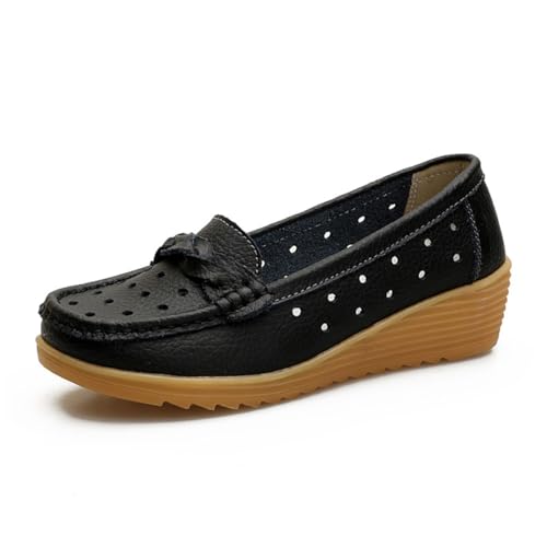 Agiyenna Damen Loafer aus Lederoptik mit Mokassin-Design Atmungsaktive Perforiert Flache Slip-on Schuhe Bequem rutschfest Schlichte Einfarbige Elegant Modisch für Freizeit Arbeit Alltag von Agiyenna
