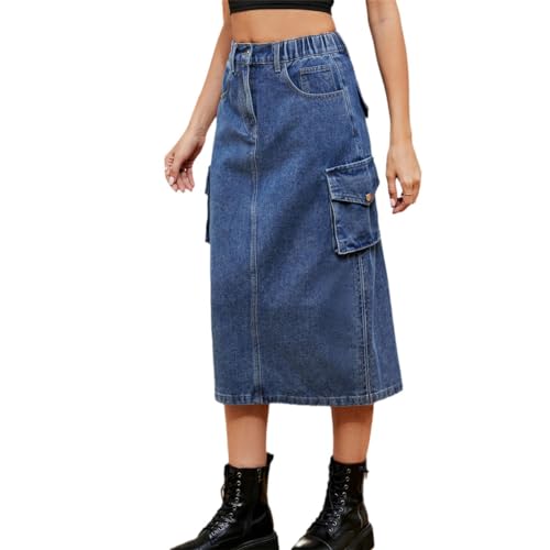 Agiyenna Damen Midirock Jeansrock Stretch Cargorock mit Kordelzug Hoch Taillierter Jeansrock in A-Linie Denim Bleistiftrock mit Taschen Y2K Jeansrock für Damen Agiyenna Damen Midirock Jeansrock Stretch Cargorock mit Kordelzug Hoch Taillierter Jeansrock in A-Linie Denim Bleistiftrock mit Taschen Y2K Jeansrock für Damen von Agiyenna