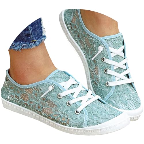 Agiyenna Damen Outdoor Sneakers mit Schnürung und Spitzeneinsätzen Mode Slip-On Flache Turnschuhe für Sommer Atmungsaktiv und Elegant Uni-Farbe Freizeit Leichte Segeltuchschuhe Agiyenna Damen Outdoor Sneakers mit Schnürung und Spitzeneinsätzen Mode Slip-On Flache Turnschuhe für Sommer Atmungsaktiv und Elegant Uni-Farbe Freizeit Leichte Segeltuchschuhe von Agiyenna