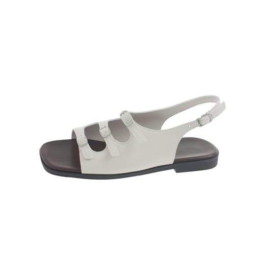 Agiyenna Damen Sandalen mit Niedrigem Absatz Sommer Wandernsandalen Trekking Flach Beach Peeptoe Elegant Walking Schuhe Strandsandalen mit eckiger Spitze Sandalen mit Verstellbaren Riemen von Agiyenna