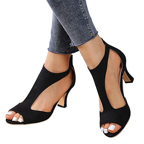 Agiyenna Damen Sandalen mit Pfennigabsatz und Reißverschluss Fischmaul Sandaletten Elegant Party Stiletto High Heels Pumps Römersandalen Abendschuhe Lässige Riemchenpumps von Agiyenna