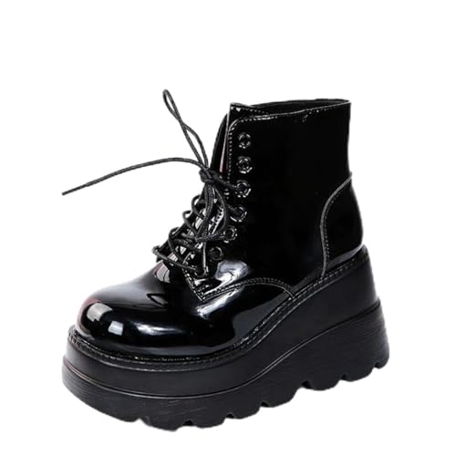 Agiyenna Damen Schnürschuh Plateau Gothic Stiefeletten Blockabsatz Punk Stiefel Flache Ankle Boots Lackleder Chunky Schuhe Biker Boots Hohe Stiefel mit Spinnennetzmuster Fledermausflügel Agiyenna Damen Schnürschuh Plateau Gothic Stiefeletten Blockabsatz Punk Stiefel Flache Ankle Boots Lackleder Chunky Schuhe Biker Boots Hohe Stiefel mit Spinnennetzmuster Fledermausflügel von Agiyenna