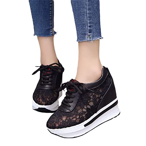 Agiyenna Damen Sneakers Leicht Atmungsaktive Ausgeschnittene Spitze Mesh Turnschuhe Mit Keilabsatz Laufschuhe rutschfest Turnschuhe Sommer Schuhe Outdoor Walkingschuhe Halbschuhe von Agiyenna