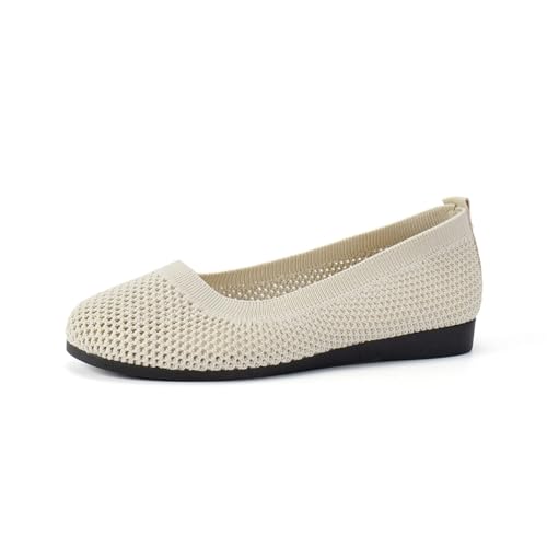 Agiyenna Damen Strick-Ballerinas mit Rundkappe Einfarbige Slip-On Sommerschuhe in Leichtem Netzdesign Atmungsaktive Freizeitschuhe mit Rutschfestem Profil für Komfort von Agiyenna