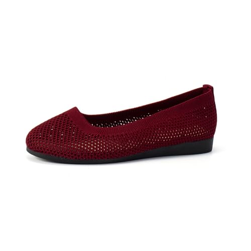 Agiyenna Damen Strick-Ballerinas mit Rundkappe Einfarbige Slip-On Sommerschuhe in Leichtem Netzdesign Atmungsaktive Freizeitschuhe mit Rutschfestem Profil für Komfort von Agiyenna