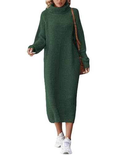 Agiyenna Damen Strickkleid Elastischer Kleid Elegantes Lockeres Strickkleid Einfarbige Kleid Winterkleid mit Rollkragen Warmes Pulloverkleid Maxikleid Lässige Langarm Kleid von Agiyenna