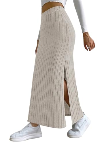 Agiyenna Damen Strickrock Maxirock mit Schlitz Hohe Taille A-Linie Lange Röcke Elegant Rippstrick Freizeitrock Elastischer Strertchy Gestrickt Röcke Agiyenna Damen Strickrock Maxirock mit Schlitz Hohe Taille A-Linie Lange Röcke Elegant Rippstrick Freizeitrock Elastischer Strertchy Gestrickt Röcke von Agiyenna