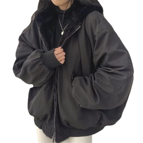 Agiyenna Damen Wendejacke Fleece Gefütterter Warm Einfarbig Winterjacke Winddicht Outdoorjacke Reißverschluss Plüschjacke Kapuzenjacke Dick PlüSchjacke mit Taschen Langarm Parka Locker Freizeitjacke von Agiyenna