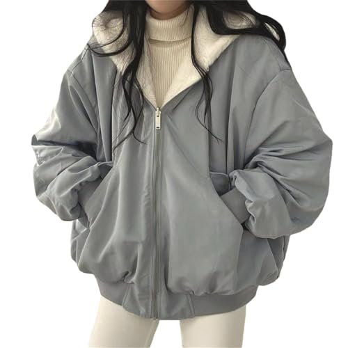 Agiyenna Damen Wendejacke Fleece Gefütterter Warm Einfarbig Winterjacke Winddicht Outdoorjacke Reißverschluss Plüschjacke Kapuzenjacke Dick PlüSchjacke mit Taschen Langarm Parka Locker Freizeitjacke von Agiyenna