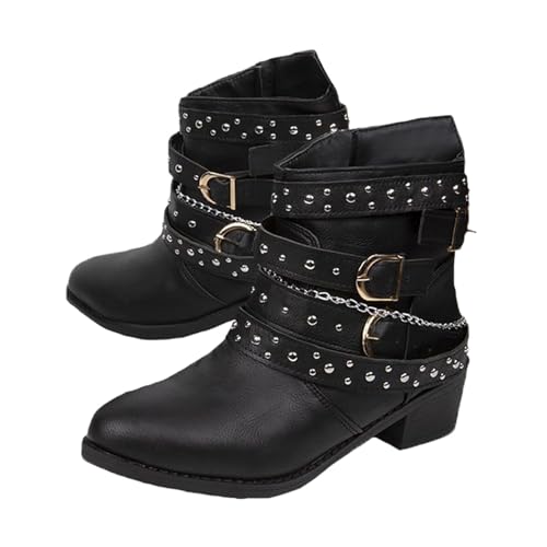 Agiyenna Damen Winter Stiefeletten mit Nieten Freizeit Herbst Winter Lederstiefel Elegant Retro Casual Stiefel mit Blockabsatz Bequeme Einfarbiger Biker Boots mit Schnalle Agiyenna Damen Winter Stiefeletten mit Nieten Freizeit Herbst Winter Lederstiefel Elegant Retro Casual Stiefel mit Blockabsatz Bequeme Einfarbiger Biker Boots mit Schnalle von Agiyenna