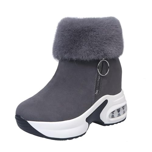 Agiyenna Damen Winterschuhe Winterstiefel mit erhöhung und seitlichem Reißverschluss Damenstiefel Leder Schneestiefel Plattform Boots Plateau Stiefel Warm Antirutschstiefel von Agiyenna