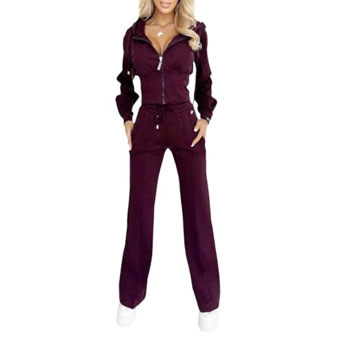 Agiyenna Damen Zweiteiliges Sport Outfit Dame Langarm Trainingsanzug Bequeme Homewear Kapuzen Sweatshirt Zweiteiler Einfarbige Kapuzenjacke Warme Trainingskleidung Trendiger Streetwear Loungwear Set von Agiyenna