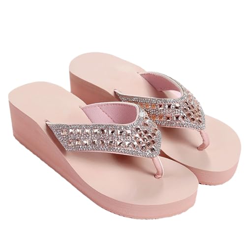 Agiyenna Damenschuhe Keil Plateau Hausschuhe Schuhe mit Strasssteinen und Dicken Sohlen Elegant Zehentrenner Bequem Flip Flops Rutschfest Badeschuhe Indoor Slippers Freizeit Outdoorsandale von Agiyenna