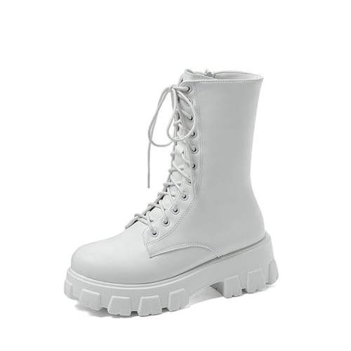 Agiyenna Damenstiefel Gothic Punk Plateau Stiefel für Herbst Winter, Cosplay, Weiß, Größe 39 EU, Runde Form, Blockabsatz, Synthetik, Freizeit, Biker Boot, Stiefel von Agiyenna