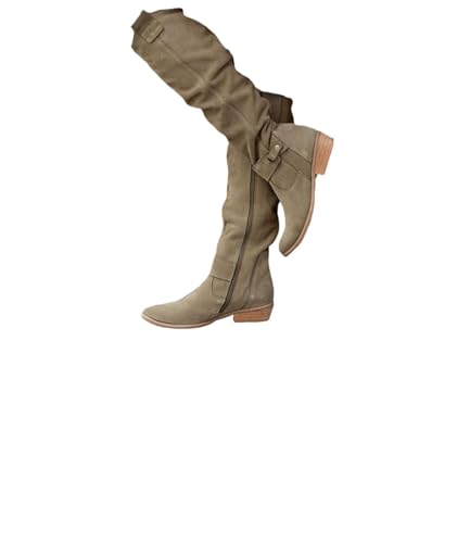 Agiyenna Einfarbig Kniehohe Damenstiefel Cowboystiefel Reissverschluss Bequeme Blockabsatz Stiefel mit Niedrigem Absatz Stylisch & Praktisch Freizeit Winterstiefel Langschaft Stiefel Westernstiefel von Agiyenna
