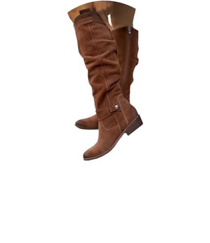 Agiyenna Einfarbig Kniehohe Damenstiefel Cowboystiefel Reissverschluss Bequeme Blockabsatz Stiefel mit Niedrigem Absatz Stylisch & Praktisch Freizeit Winterstiefel Langschaft Stiefel Westernstiefel von Agiyenna