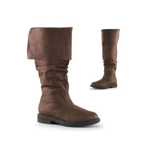 Agiyenna Herren Mittelalter Stiefel Biker Boots Renaissance Steampunk Schuhe Vintage Westernstiefel Flache Stiefel mit Blockabsatz Slip-On-Stiefel Halbhohe Schnürstiefel Einfarbige Freizeitstiefel von Agiyenna