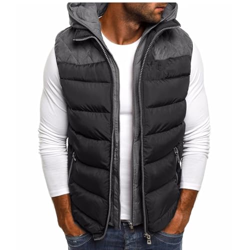 Agiyenna Herren Weste Outdoor Sportweste Winter Wärmer Leicht Ärmellose Weste mit Kapuze Freizeit Jogging Weste mit Taschen Casual Übergangsjacke mit Reißverschluss von Agiyenna