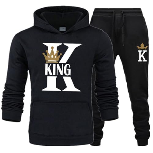Agiyenna Pärchen Hoodie Set Herren Damen Zweiteiler Freizeitanzug King Queen Pullover mit Taschen 2 Teilig Kapuzenpullover + Hose 2 Stück Set Jogginganzug von Agiyenna