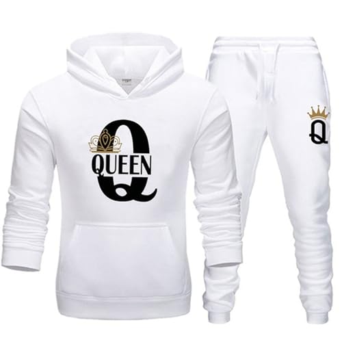 Agiyenna Pärchen Hoodie Set Herren Damen Zweiteiler Freizeitanzug King Queen Pullover mit Taschen 2 Teilig Kapuzenpullover + Hose 2 Stück Set Jogginganzug von Agiyenna