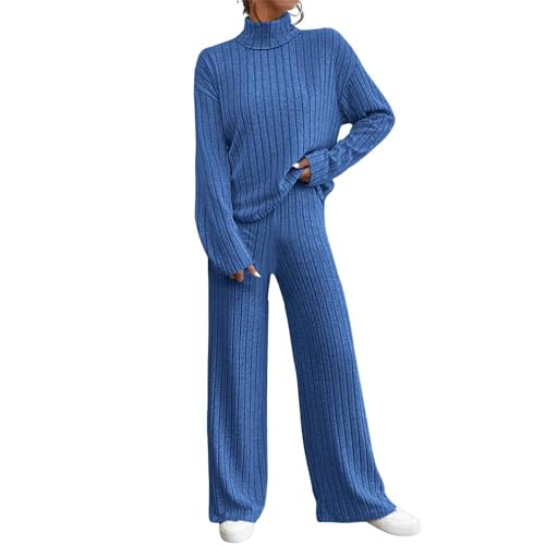 Agiyenna Strickanzug Damen 2 Stück Outfit Jogginganzug Sport Sets Gestrickte Langarm Pullover + Hose Set 2 Teiler Loose Stehkragen Freizeitanzug Elegant Zweiteiler Trainingsanzug Loungewear Set von Agiyenna