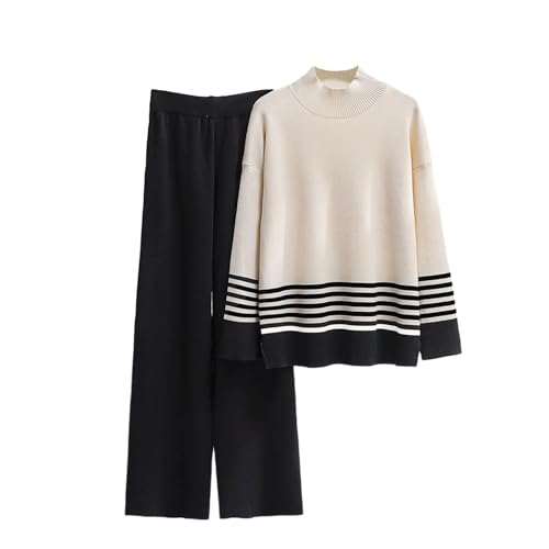 Agiyenna Strickanzug Damen 2-teiliges Set - Langarm Lounge Pulli und Weites Bein Lang Hose - Jogginganzug Trainingsanzug Trendiges Loungewear Outfit von Agiyenna