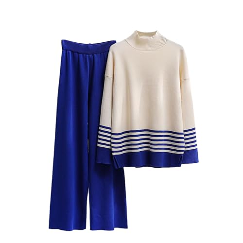 Agiyenna Strickanzug Damen 2-teiliges Set - Langarm Lounge Set Mit Stricken Pulli und Weites Bein Lang Hose - Jogginganzug Trainingsanzug Trendiges Loungewear Outfit von Agiyenna