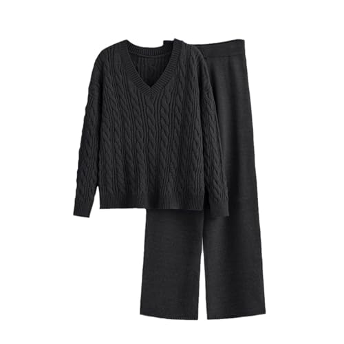 Agiyenna Strickanzug Damen Set 2-teilige Langarm Lounge Sets Strickanzug Stricken Pulli und Weites Bein Lang Hose Weiteiler Jogginganzug 2-teiliges Set Trainingsanzug Trendiges Loungewear Set Outfit von Agiyenna