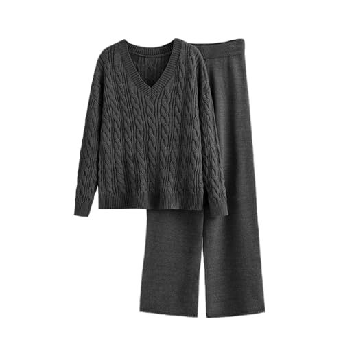 Agiyenna Strickanzug Damen Set 2-teilige Langarm Lounge Sets Strickanzug Stricken Pulli und Weites Bein Lang Hose Weiteiler Jogginganzug 2-teiliges Set Trainingsanzug Trendiges Loungewear Set Outfit von Agiyenna