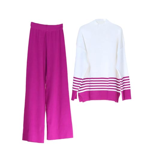 Agiyenna Strickanzug Damen Set 2-teilige Langarm Lounge Sets Strickanzug Stricken Pulli und Weites Bein Lang Hose Weiteiler Jogginganzug 2-teiliges Set Trainingsanzug Trendiges Loungewear Set Outfit von Agiyenna