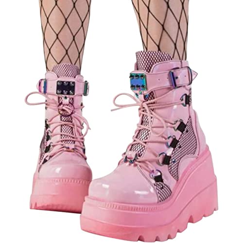 Agiyenna Winterstiefel Damen Winterschuhe Kurzschaft Schnürstiefel Gothic Vintage Stiefeletten Schuhe Plateau Stiefel Reißverschluss Chunky Heel Schuhe Warme Rutschfest Winterboots von Agiyenna