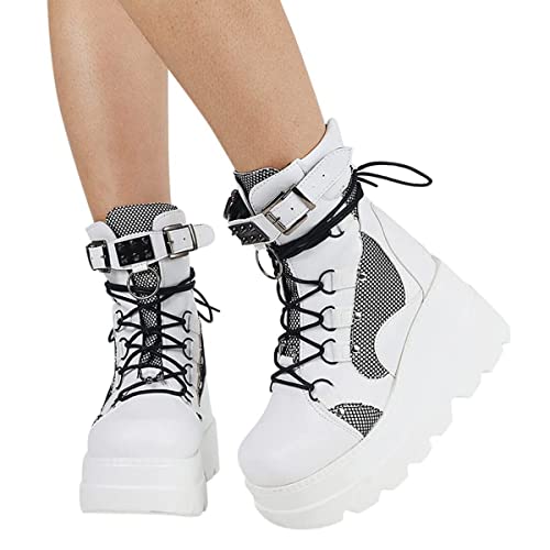 Agiyenna Winterstiefel Damen Winterschuhe Kurzschaft Schnürstiefel Gothic Vintage Stiefeletten Schuhe Plateau Stiefel Reißverschluss Chunky Heel Schuhe Warme Rutschfest Winterboots von Agiyenna