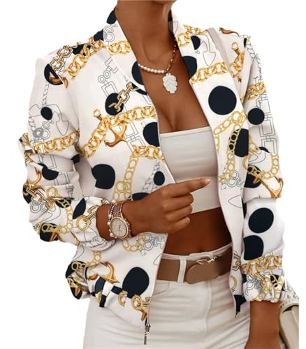 Agiyenna Y2K Damen Langarm Bomberjacke Elegant Jacke mit Blumenmuster und Reißverschluss Leicht Jacke Streetwear Lässiger Kurzmantel Stehkragen Outwear Kurz Mantel Vintage Kurz Coat von Agiyenna