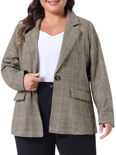 Agnes Orinda Blazer für Damen, Übergröße, kariert, gekerbtes Revers, langärmelig, Business-Casual-Blazer, Jacken, schwarz braun, 3XL Große Größen Agnes Orinda Blazer für Damen, Übergröße, kariert, gekerbtes Revers, langärmelig, Business-Casual-Blazer, Jacken, schwarz braun, 3XL Große Größen von Agnes Orinda