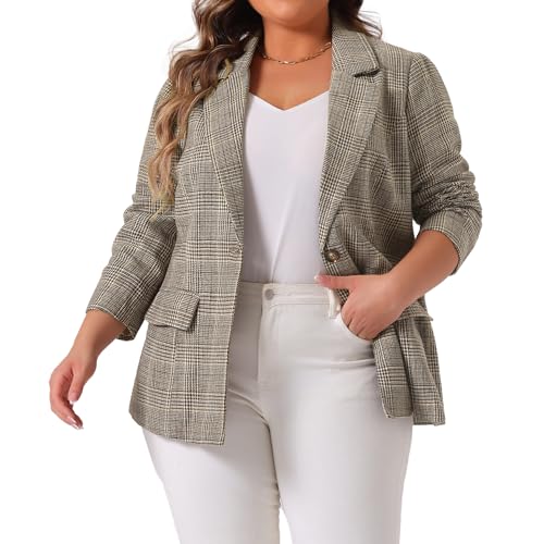 Agnes Orinda Blazer für Damen, Übergröße, kariert, gekerbtes Revers, langärmelig, Business-Casual-Blazer, Jacken, Braun, XXL Große Größen von Agnes Orinda