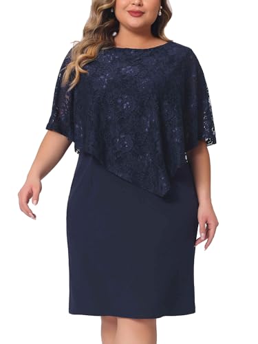 Agnes Orinda Cape-Kleid in Übergröße für Damen Ärmellos mit Spitzenüberzug Figurbetontes Party-Bleistiftkleid Dunkelblau XL von Agnes Orinda