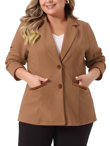 Agnes Orinda Damen Blazer in Übergröße mit Knopfleiste und Revers Braun 4XL von Agnes Orinda