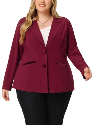 Agnes Orinda Damen Blazer in Übergröße mit Knopfleiste und Revers Burgund 3XL von Agnes Orinda