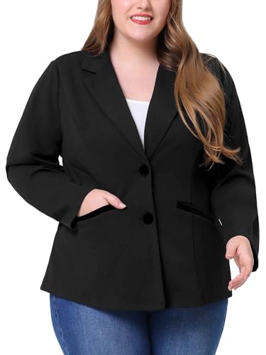 Agnes Orinda Damen Blazer in Übergröße mit Knopfleiste und Revers Schwarz 3XL von Agnes Orinda