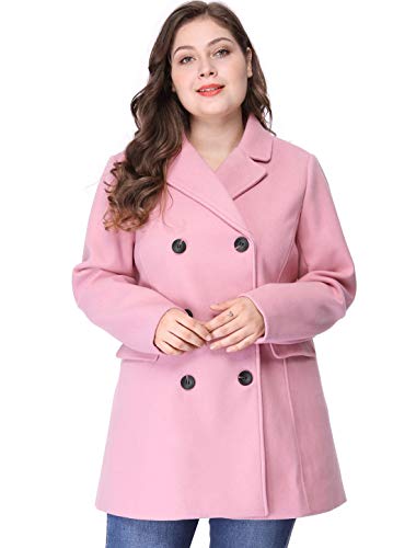 Agnes Orinda Damen Plus Size fallendem Revers Zweireiher Long Coat 3X Rosa von Agnes Orinda