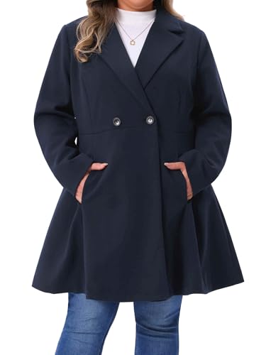Agnes Orinda Peacoat in Übergröße für Damen Eleganter A-Linien-Mantel mit Revers Zweireihig Langer Mantel Dunkelblau 4XL von Agnes Orinda