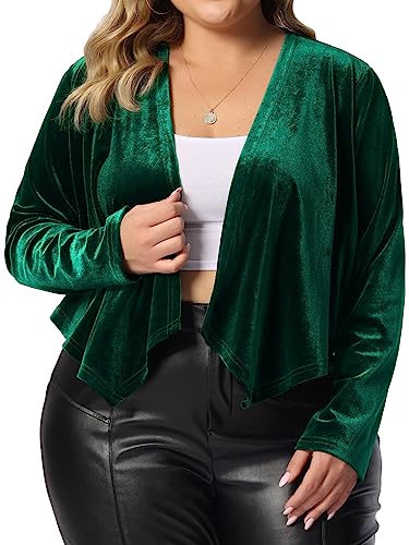Agnes Orinda Plus Size Samt Cardigan für Frauen Open Front Langarm Cropped Jacke Cardigans, Grün , 4X von Agnes Orinda