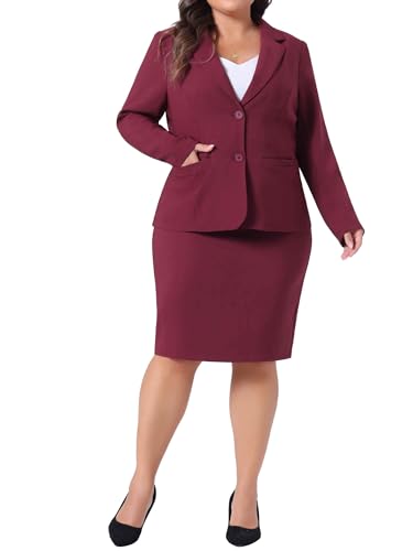 Agnes Orinda Rockanzüge in Übergröße für Damen 2-teiliges Anzug-Rock-Set Business Casual Langarm-Blazer und Bleistiftrock Burgund 2X von Agnes Orinda