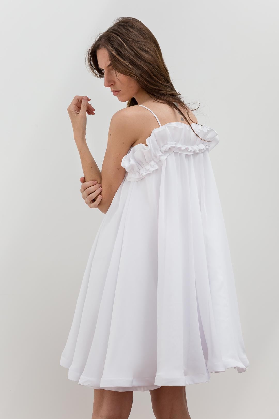 Crepe Chiffon Rüschen A-Linie Kleid Custom Fit Hochzeit & Party von AgnesMiraRosa