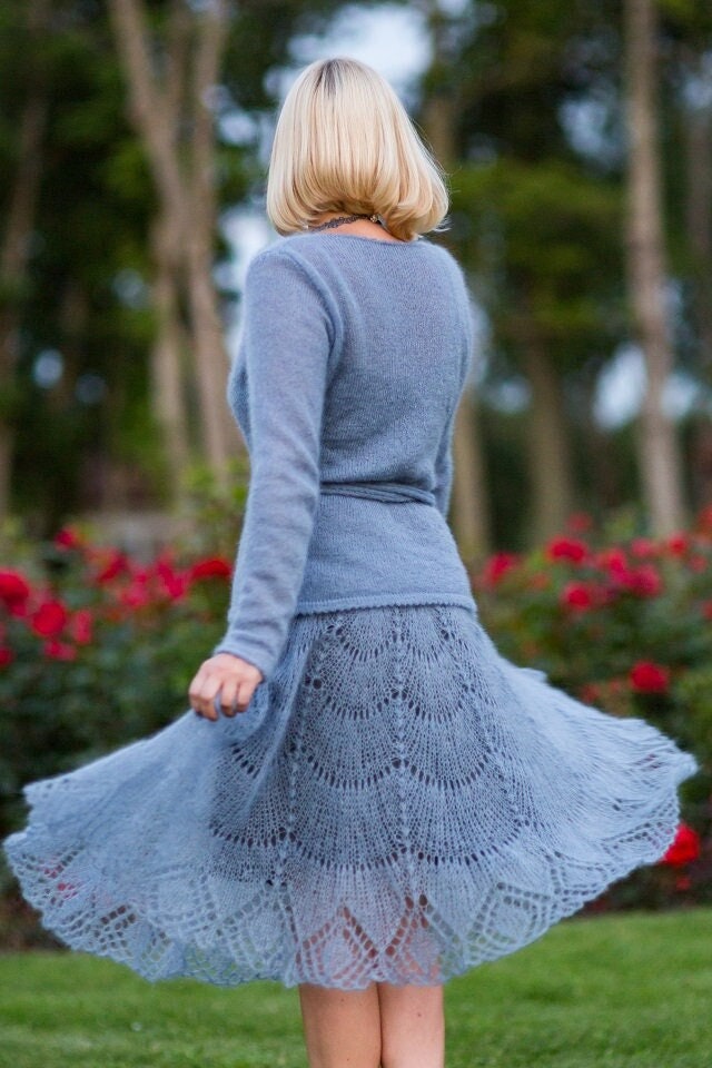 Boho Strick Spitze Frauen Anzug/Mohair Seide Dünner Leichter Pullover Und Rock Gestricktes Hochzeitskleid Handgemachter Weicher Fancy von AgnetteLT