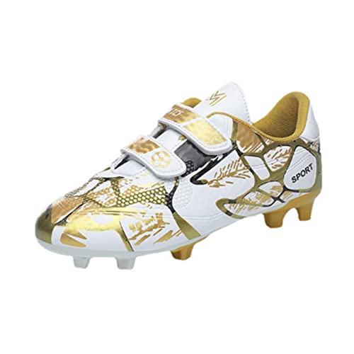 Agnueuty Fußballschuhe mit Stollen für Jungen Mädchen Athletics Football Schuhe Laceless Leichtathletik Trainingsschuhe Unisex Kinder,Gold,EU28 von Agnueuty